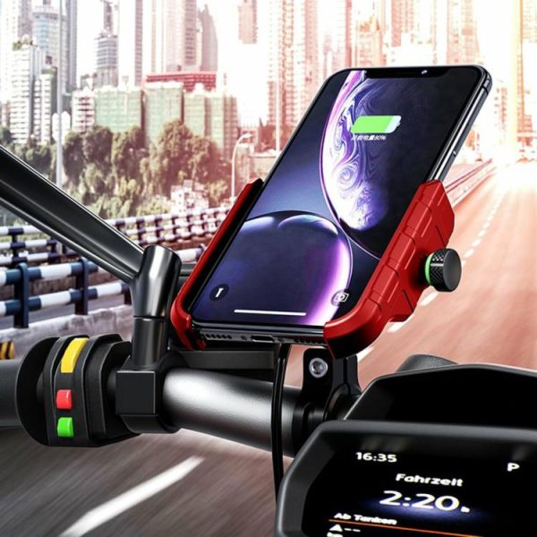 12-24V Cell Phone Holder with Wireless Charger 15W for iPhone Android 4.5-7 Inch  |  Motorcycle Electronics Motorcycle Black/Grey/Red