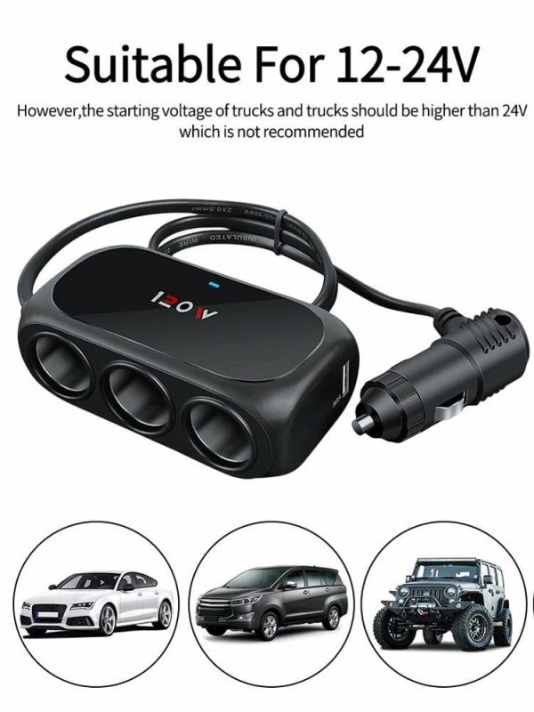 120W Car Cigarette Lighter Socket 12V Cigarette Lighter Splitter for iPhone iPad  |  Car Charger Car Charger Black/White