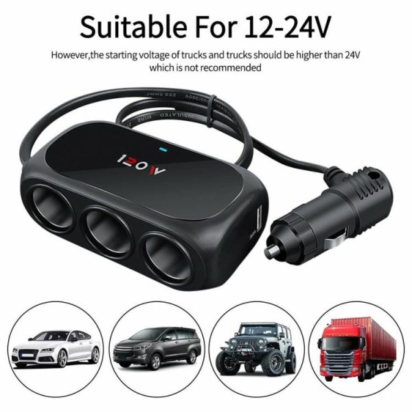 120W Car Cigarette Lighter Socket 12V Cigarette Lighter Splitter for iPhone iPad  |  Car Charger Car Charger Black/White