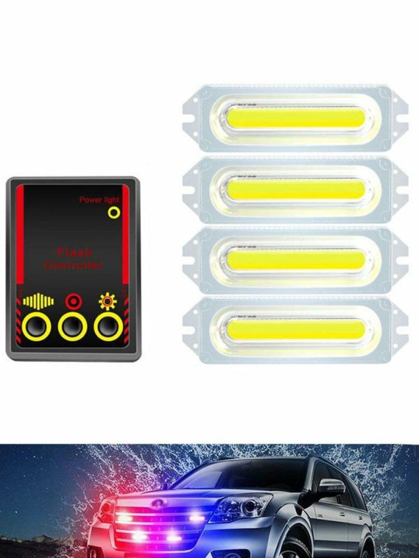 12V 1 to 4 COB 8LED Car Motorcycle Strobe Warning Light Grill Flashing Lamp  |  Motorcycle Lights Motorcycle Blue