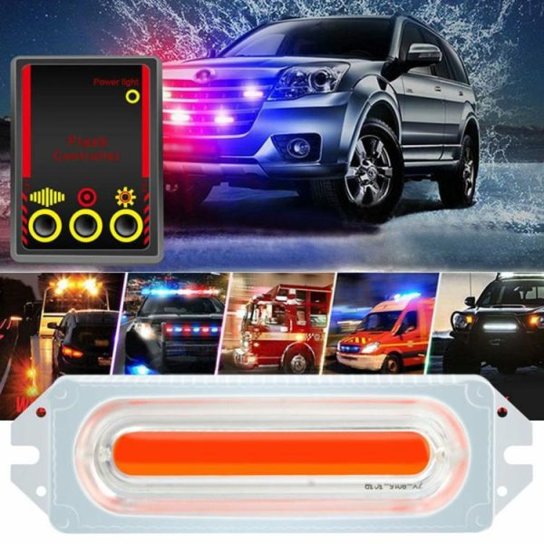 12V 1 to 4 COB 8LED Car Motorcycle Strobe Warning Light Grill Flashing Lamp  |  Motorcycle Lights Motorcycle Blue