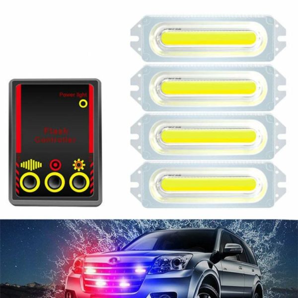 12V 1 to 4 COB 8LED Car Motorcycle Strobe Warning Light Grill Flashing Lamp  |  Motorcycle Lights Motorcycle Blue