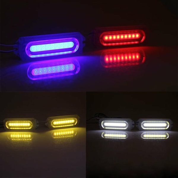 12V 1 to 4 COB 8LED Car Motorcycle Strobe Warning Light Grill Flashing Lamp  |  Motorcycle Lights Motorcycle Blue