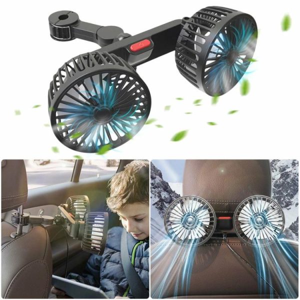 12V 24V Car Seat Back Cooling Fan USB Dual Head Fan 3 Speeds 360 Rotation  |  Car Charger Car Electronics Car Charger