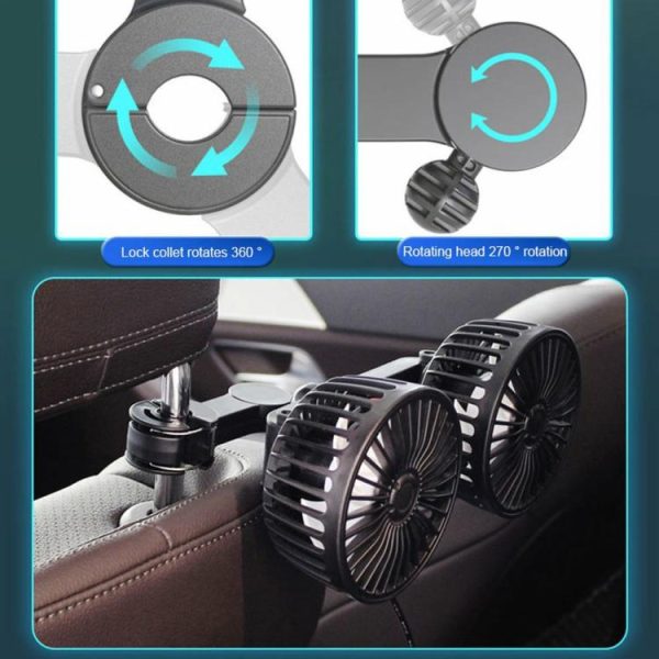 12V 24V Car Seat Back Cooling Fan USB Dual Head Fan 3 Speeds 360 Rotation  |  Car Charger Car Electronics Car Charger