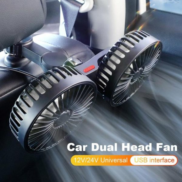 12V 24V Car Seat Back Cooling Fan USB Dual Head Fan 3 Speeds 360 Rotation  |  Car Charger Car Electronics Car Charger