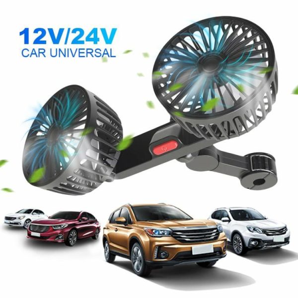 12V 24V Car Seat Back Cooling Fan USB Dual Head Fan 3 Speeds 360 Rotation  |  Car Charger Car Electronics Car Charger