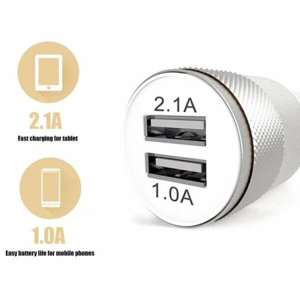 2.1A 1.0A Car Charger Dual USB Metal Car Charger Adapter for Tablet Mobile Phone  |  Car Charger Car Charger Car Charger