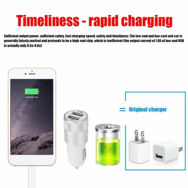 2.1A 1.0A Car Charger Dual USB Metal Car Charger Adapter for Tablet Mobile Phone  |  Car Charger Car Charger Car Charger