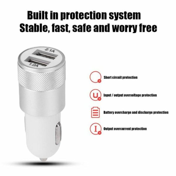 2.1A 1.0A Car Charger Dual USB Metal Car Charger Adapter for Tablet Mobile Phone  |  Car Charger Car Charger Car Charger