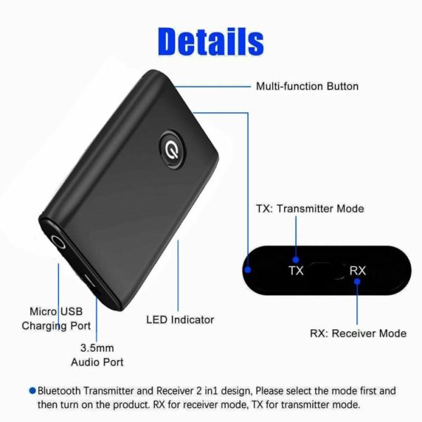 2 in 1 Audio Transmitter 600MAH Bluetooth-compatible 5.0 Wireless Audio Receiver  |  Car Charger Car Charger Car Charger