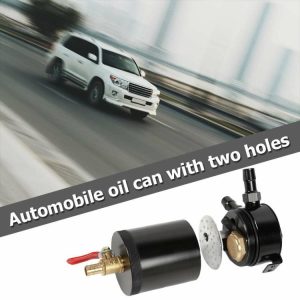 2-Port Baffled Aluminum Alloy Oil Catch Can Tank with Drain Valve Black  |  Others Motorcycle Others