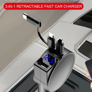 3 in 1 60W Car Charger Adapter Dual Port Two Retractable Cables for Mobile Phone  |  Car Charger Car Charger Car Charger