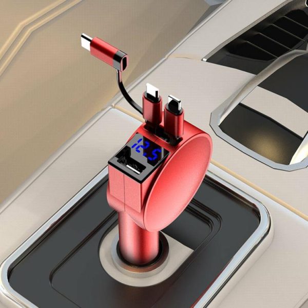 3 in 1 60W Car Charger Adapter Dual Port Two Retractable Cables for Mobile Phone  |  Car Charger Car Charger Car Charger