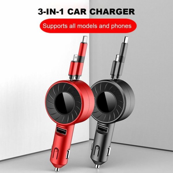 3 in 1 Car Charger Micro USB Car Phone Charger Car Quick Charger for Xiaomi Vivo  |  Car Charger Car Charger Black/Red