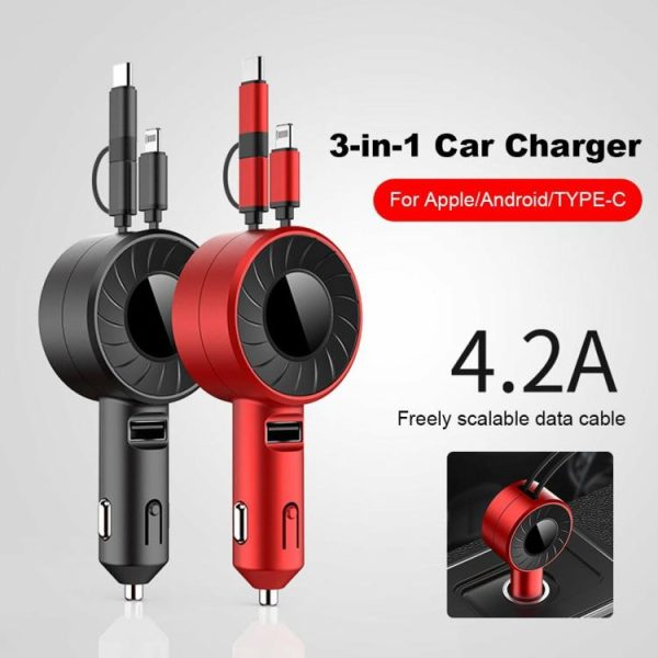 3 in 1 Car Charger Micro USB Car Phone Charger Car Quick Charger for Xiaomi Vivo  |  Car Charger Car Charger Black/Red