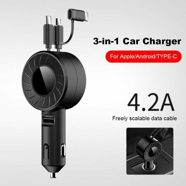 3 in 1 Car Charger Micro USB Car Phone Charger Car Quick Charger for Xiaomi Vivo  |  Car Charger Car Charger Black/Red