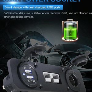 3 in 1 Car Charger Plug 12/24V 50A Car Power Outlet Dual USB Port Quick Charging  |  Others Motorcycle Others