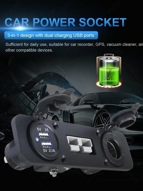 3 in 1 Car Charger Plug 12/24V 50A Car Power Outlet Dual USB Port Quick Charging  |  Others Motorcycle Others