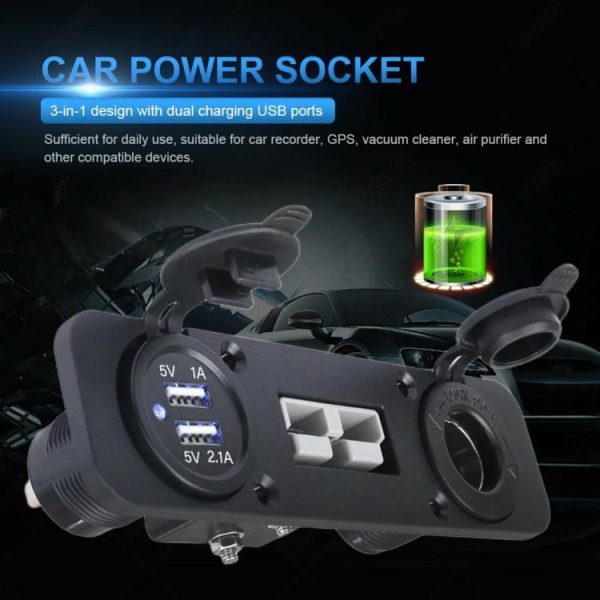 3 in 1 Car Charger Plug 12/24V 50A Car Power Outlet Dual USB Port Quick Charging  |  Others Motorcycle Others