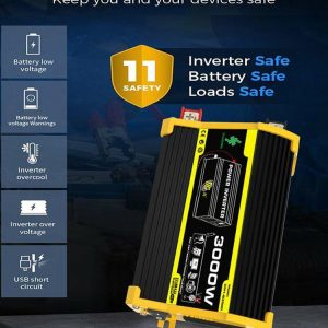 3000W Intelligent Power Inverter DC 12V To AC 110/220V Dual USB Smart Inverter  |  Jump Starter & Inverters Car Electronics Black/Yellow