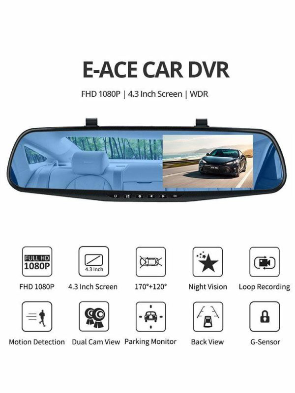 4.3Inch Car DVR HD 1080P Dual Lens Auto Video Camera Night Vision Loop Recording  |  Navigation & Recor Car Electronics Navigation & Recor