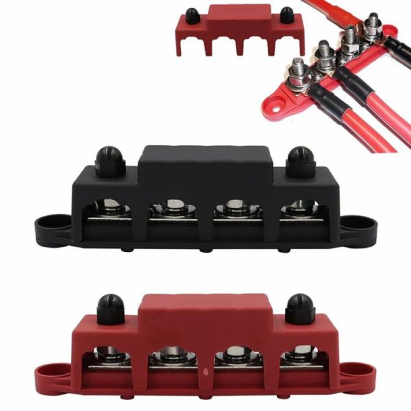 4 Post Power Distribution Block Bus Bar High Current Wiring Stud for RV  |  Others Motorcycle Black/Red