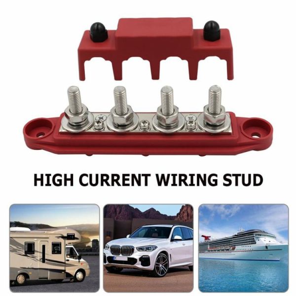 4 Post Power Distribution Block Bus Bar High Current Wiring Stud for RV  |  Others Motorcycle Black/Red