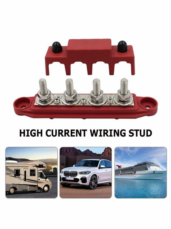 4 Post Power Distribution Block Bus Bar High Current Wiring Stud for RV  |  Others Motorcycle Black/Red