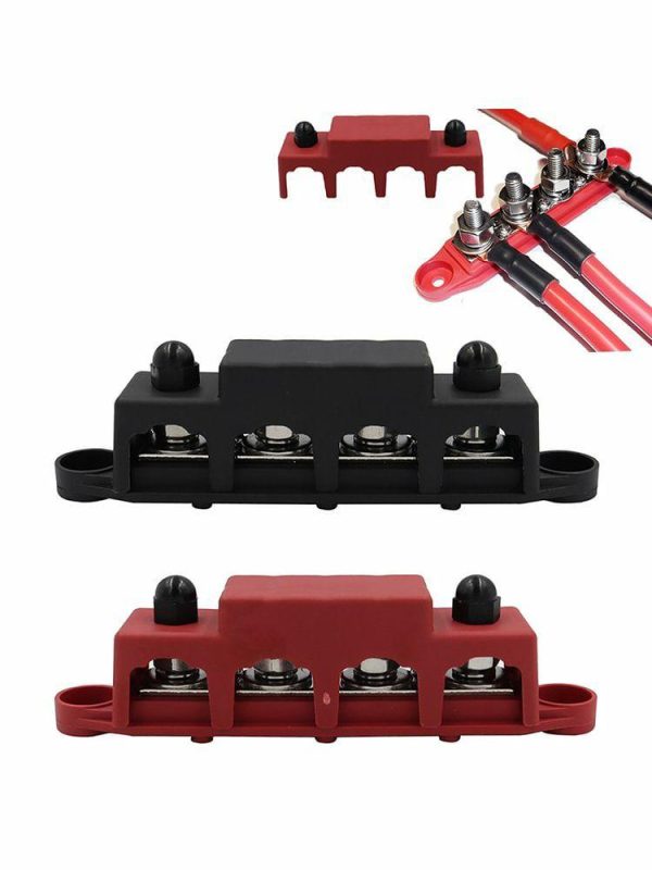 4 Post Power Distribution Block Bus Bar High Current Wiring Stud for RV  |  Others Motorcycle Black/Red