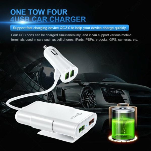 4 USB Port Car Charger 40W 8A Car Phone Charger for Laptop Smartphone PSP Camera  |  Car Charger Car Charger Black