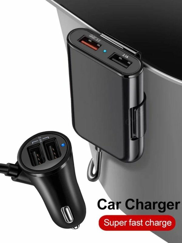 4 USB Port Car Charger 40W 8A Car Phone Charger for Laptop Smartphone PSP Camera  |  Car Charger Car Charger Black