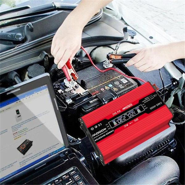 4000W Dual USB Inverter 12V to 110V/220V Charge Converter Car Inverter  |  Jump Starter & Inverters Car Electronics Black/Red