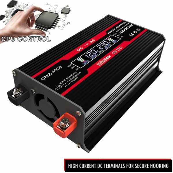 4000W Dual USB Inverter 12V to 110V/220V Charge Converter Car Inverter  |  Jump Starter & Inverters Car Electronics Black/Red