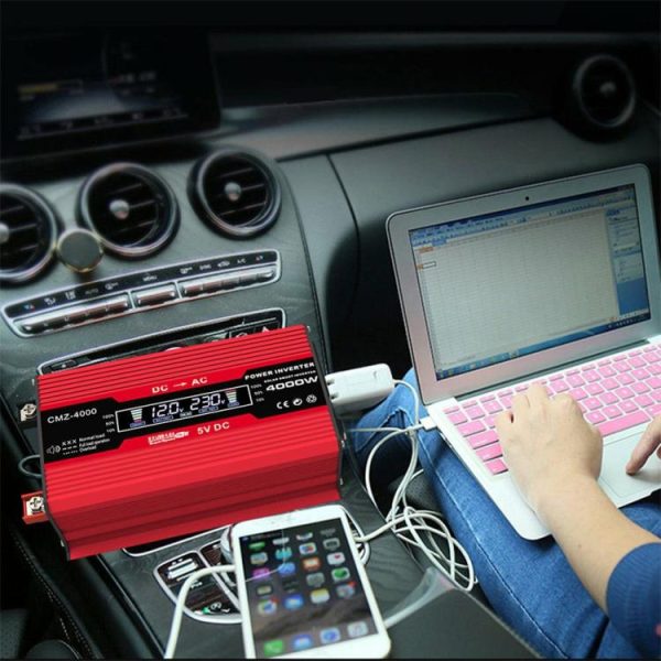 4000W Dual USB Inverter 12V to 110V/220V Charge Converter Car Inverter  |  Jump Starter & Inverters Car Electronics Black/Red