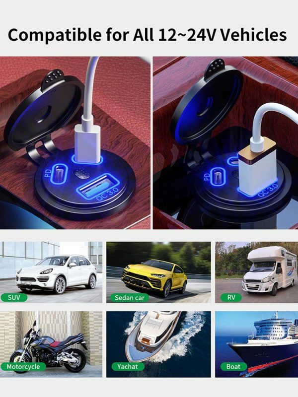 45W Fast Charge Adapter Dual PD Type-C Car Power Adapter QC3.0 for Auto Boat ATV  |  Car Charger Car Charger Car Charger