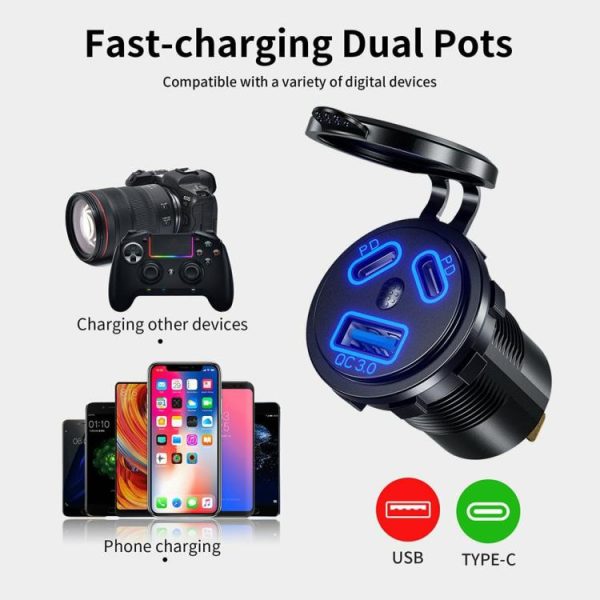 45W Fast Charge Adapter Dual PD Type-C Car Power Adapter QC3.0 for Auto Boat ATV  |  Car Charger Car Charger Car Charger