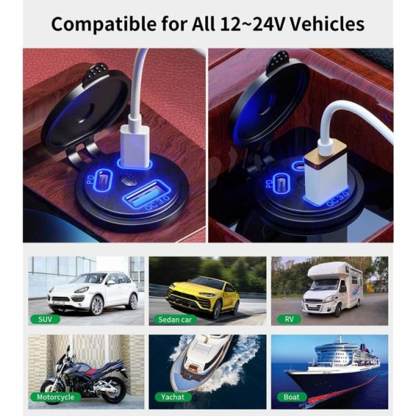 45W Fast Charge Adapter Dual PD Type-C Car Power Adapter QC3.0 for Auto Boat ATV  |  Car Charger Car Charger Car Charger