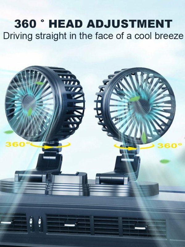 Air Circulator Fan Dual Head Electric Car Circulator Foldable for Auto Household  |  Car Charger Car Charger Black