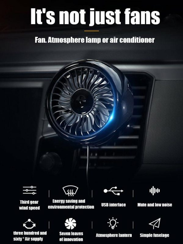 Car Fan 3-Speed 7-Blade USB Powered Air Vent Clip Fan for 12V 24V Vehicle  |  Video Players & Stereo Car Electronics Black