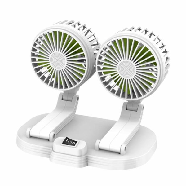 Car Fan Dual Head USB Fan 360 Degree Adjustable Vehicle Fan 2 Speeds Desk Fan  |  Car Charger Car Charger Black/White