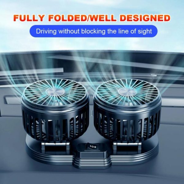 Car Fan Dual Head USB Fan 360 Degree Adjustable Vehicle Fan 2 Speeds Desk Fan  |  Car Charger Car Charger Black/White