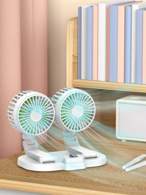 Car Fan Dual Head USB Fan 360 Degree Adjustable Vehicle Fan 2 Speeds Desk Fan  |  Car Charger Car Charger Black/White