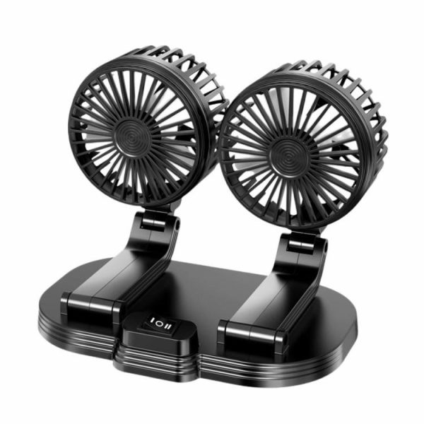 Car Fan Dual Head USB Fan 360 Degree Adjustable Vehicle Fan 2 Speeds Desk Fan  |  Car Charger Car Charger Black/White