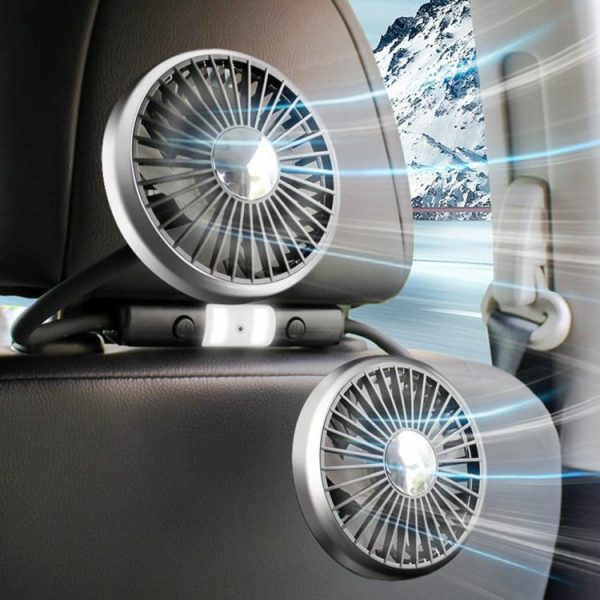 Car Seat Back Cooling Fan with Light 360 Rotation Powerful Car Fan Dual Head Fan  |  Car Charger Car Charger Car Charger