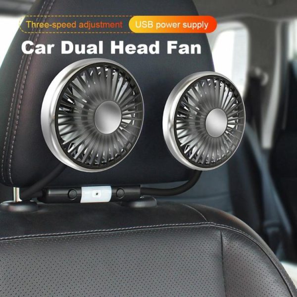 Car Seat Back Cooling Fan with Light 360 Rotation Powerful Car Fan Dual Head Fan  |  Car Charger Car Charger Car Charger