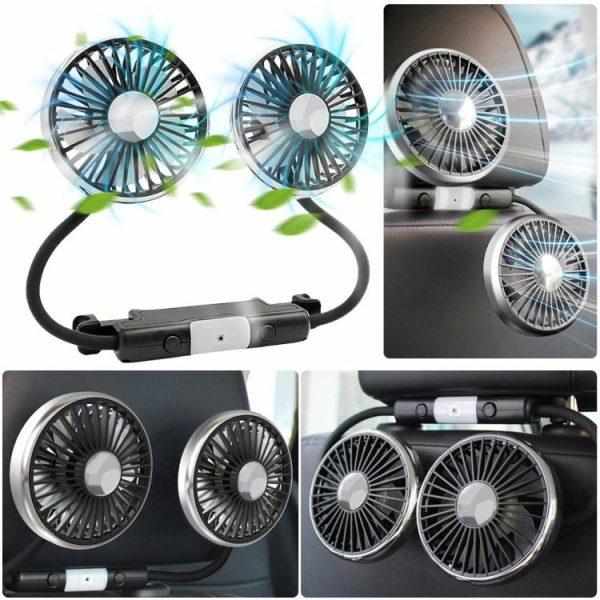 Car Seat Back Cooling Fan with Light 360 Rotation Powerful Car Fan Dual Head Fan  |  Car Charger Car Charger Car Charger