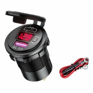 Dual USB Car Phone Charger DC 12V-24V QC 3.0 PD Socket with LED Voltmeter  |  Others Electronics Car Electronics Blue