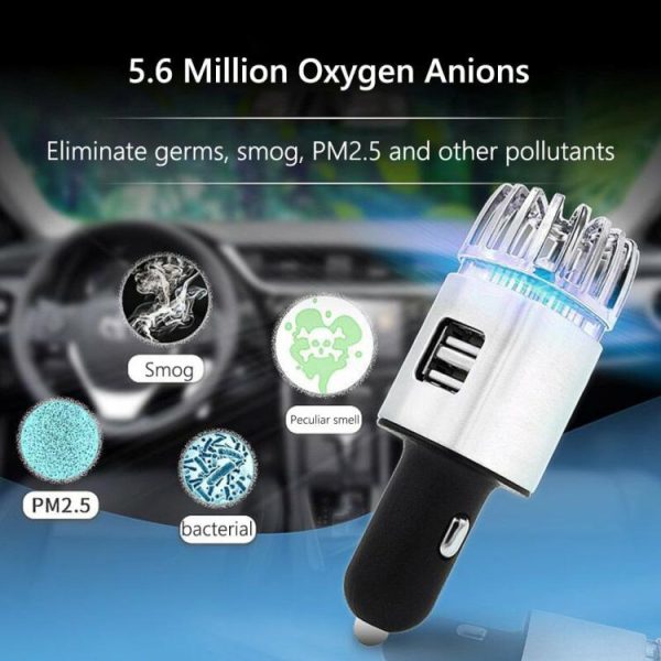 JO-6291 Car Air Purifier Ionizer Dual USB Charger Deodorizer Oxygen Bar  |  Humidifier & Purifier Car Electronics Black