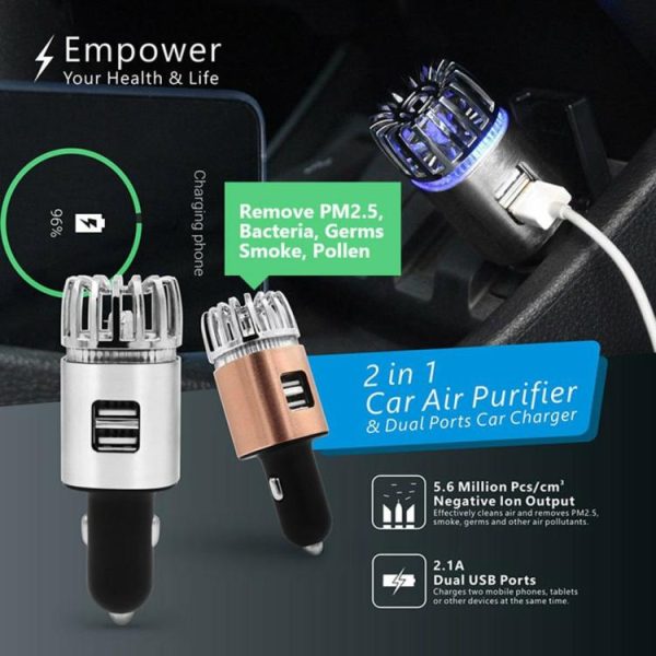 JO-6291 Car Air Purifier Ionizer Dual USB Charger Deodorizer Oxygen Bar  |  Humidifier & Purifier Car Electronics Black